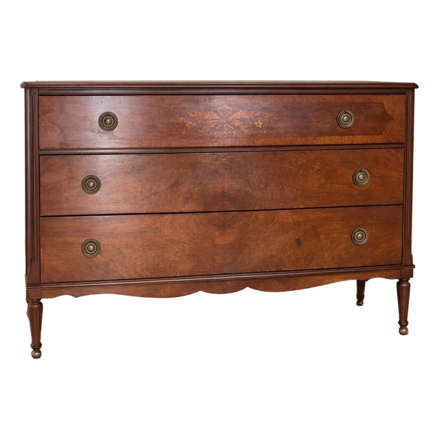 Early 20th Century 3 Drawer Dresser With Inlaid Wood Design. For Sale