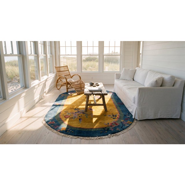 1920s Orange Floral Modern Antique Chinese Art Deco Carpet Oval Small Rug For Sale - Image 13 of 14