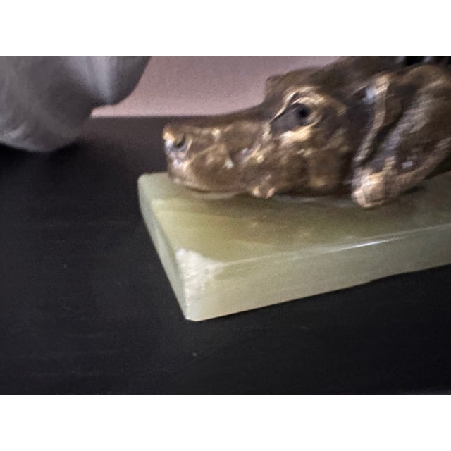 Brass Dog Head Letter Clip on Green Onyx Base, Germany, 1920s For Sale - Image 10 of 13