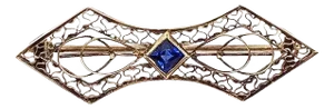 14 Karat Yellow Gold With Sapphire Center Stone Filigree Brooch