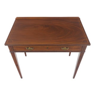 c.1880s Fine One Drawer Inlayed Solid Crotch Mahogany Top Console Table MINT! For Sale