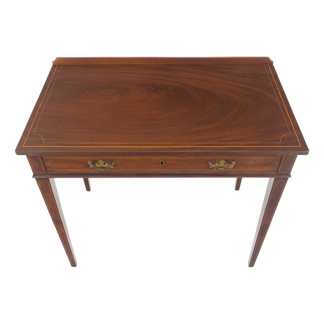 c.1880s Fine One Drawer Inlayed Solid Crotch Mahogany Top Console Table MINT! For Sale