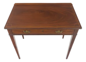 c.1880s Fine One Drawer Inlayed Solid Crotch Mahogany Top Console Table MINT!