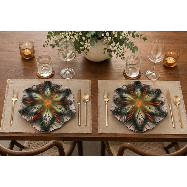 Mid-Century Modern South African Hand-Painted Ceramic Starburst Plates - a Pair For Sale - Image 9 of 11