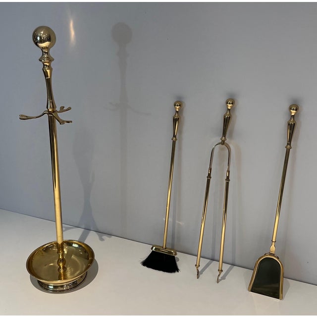 Neoclassical Style Brass Fireplace Tools on Stand For Sale - Image 6 of 12