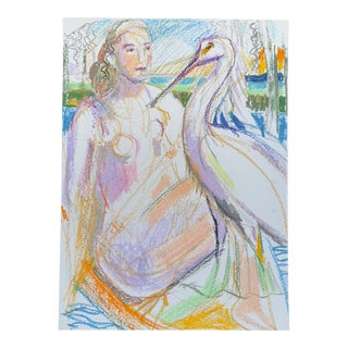 Sunset Kayak With White Heron Original Art #48 Unframed For Sale