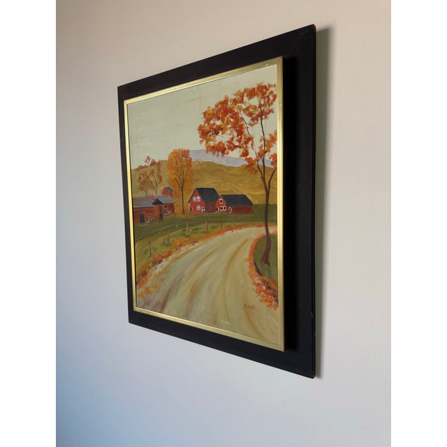 1970s 1970’s Vintage Zook Impressionist Autumn Farmhouse Landscape Oil on Canvas Painting – Possible Work by Amish-Born Artists Aaron Zook For Sale - Image 5 of 12