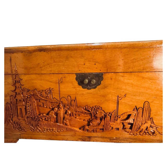 Wood Hand Carved Asian Hope Chest For Sale - Image 7 of 12