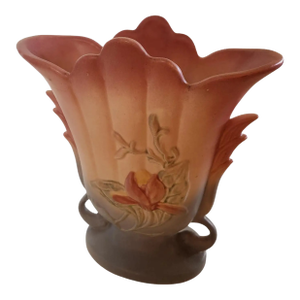 1950s Hull Pottery Pink Flower Vase Art Deco Double Handle