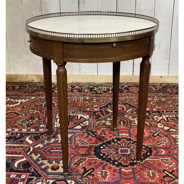Louis XVI Bouillotte Table in Mahogany with a Marble Top, 1960s For Sale - Image 9 of 12
