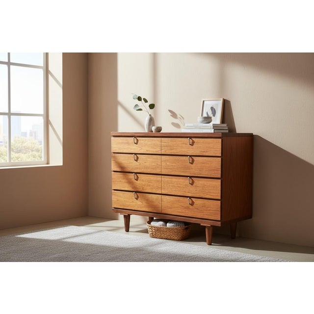 Restored Mid-Century Modern Walnut 4-Drawer Chest With Chrome Pulls For Sale - Image 13 of 18