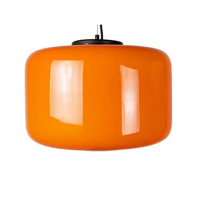 Gino Vistosi Orange & White Incamiciato Murano Glass Pendant Lamp attributed to Vistosi, 1960s For Sale - Image 4 of 14