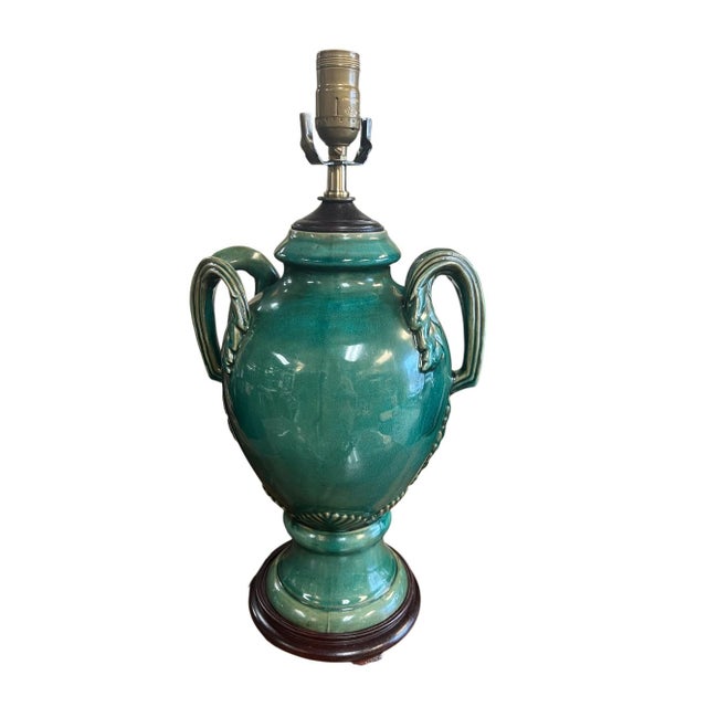 SHIPPING to HAWAII and ALASKA IS AVAILABLE at ADDITIONAL FEE! Vintage mid-20th-century turquoise-green glazed ceramic urn-...