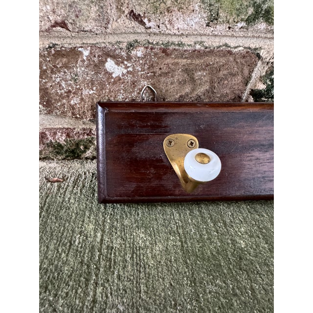 Brown Vintage Wood and Brass Wall Hooks For Sale - Image 8 of 9