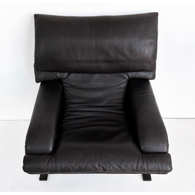 1980s Giovanni Offredi Saporiti Italia Onda Wave Chair, Black Leather, Chrome For Sale - Image 9 of 16