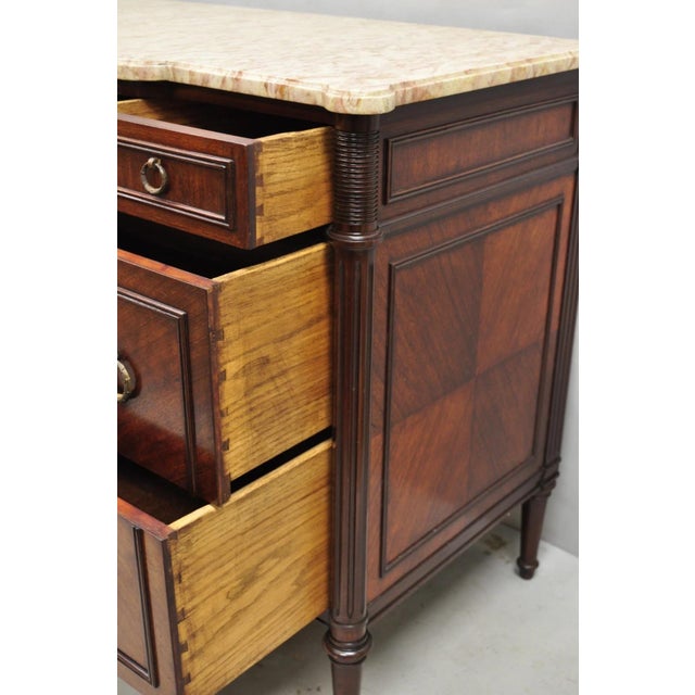 Antique French Louis XVI Maison Jansen Style Mahogany Marble Top Dresser Commode For Sale - Image 15 of 16