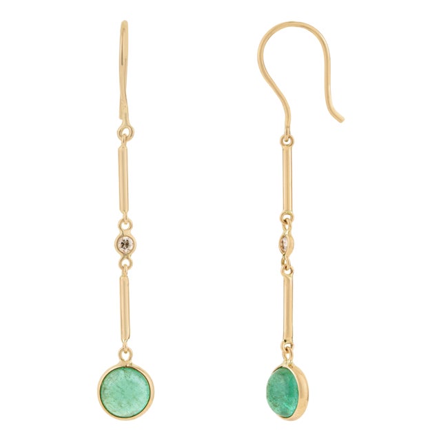 Contemporary 2.15ct Emerald & Diamond Floating Drop Earrings in 14k Gold- 2 Pieces For Sale