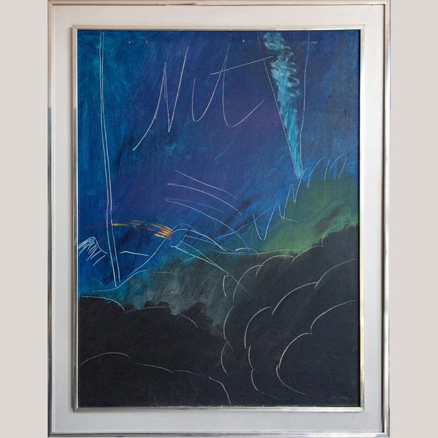 Abstract Nocturnal Composition, 1990s, Oil on Canvas For Sale - Image 3 of 7