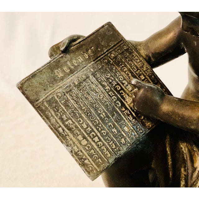 Bronze Antique Rare French Metal Sculpture - Cherub Angel Cupid Stork Doves Calender, Germany For Sale - Image 8 of 9