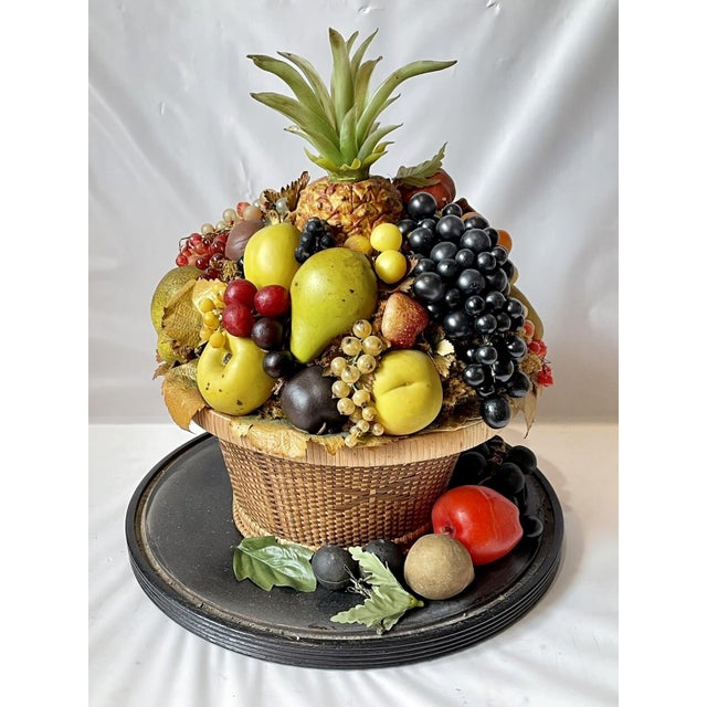 LARGE Antique Victorian Mantel Clock Glass Dome WAX FLOWER BASKET Rare Folk Art For Sale - Image 14 of 18