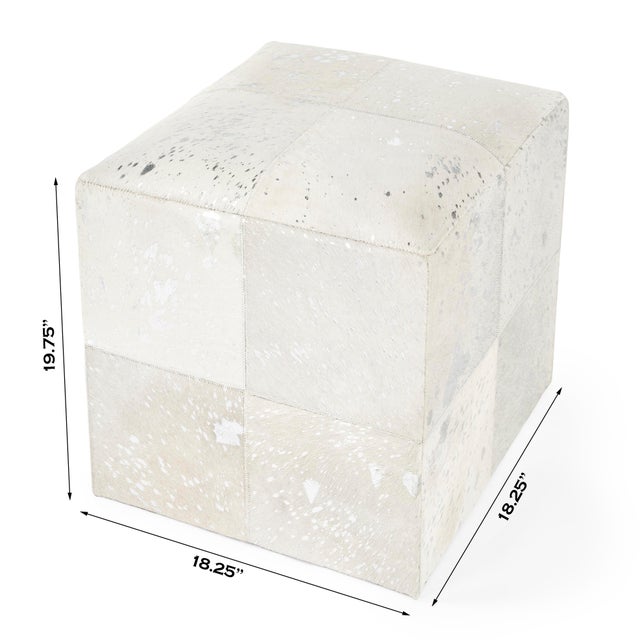 Spritely Home Accent Furniture Victorian Hair on Hide with Silver Spots Cube Ottoman, Silver Moon For Sale - Image 4 of 11