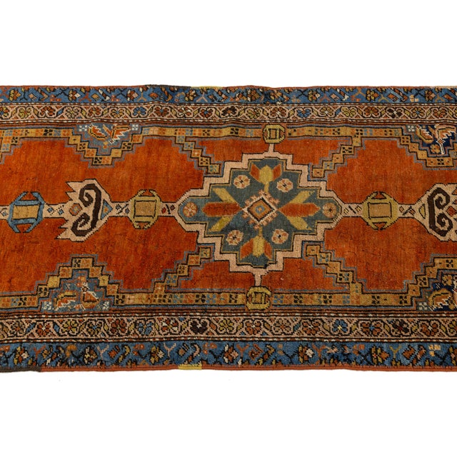 3 X 18 Antique Bakshaeish Persian Wool Runner in Orange-Rust With Tribal Design For Sale In New York - Image 6 of 10