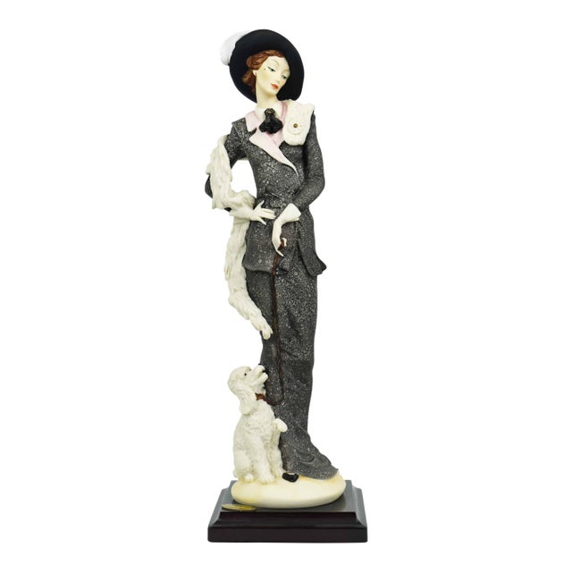 1987 Giuseppe Armani Lady With Poodle Signed Sculpture Florence Italian Figurine For Sale