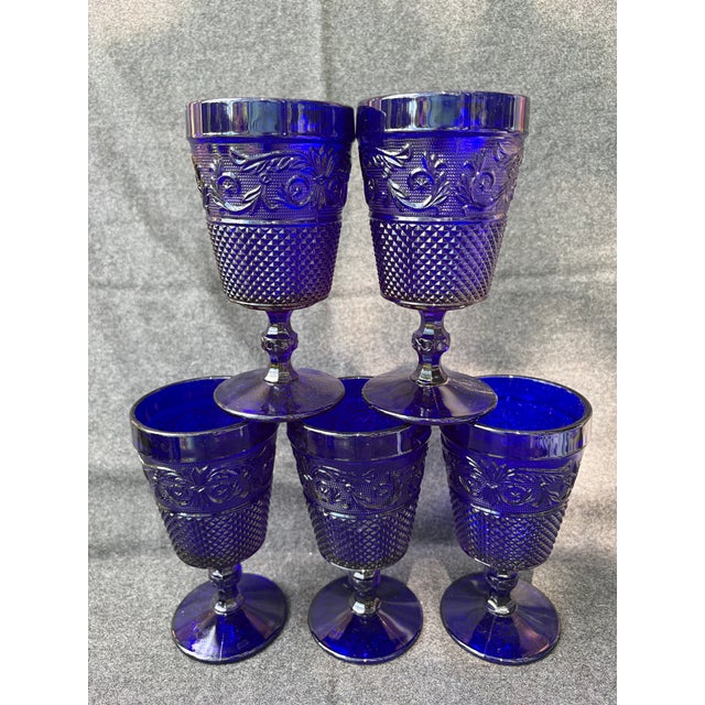 Vintage Cobalt Blue Goblets Set of 5 For Sale In New York - Image 6 of 16