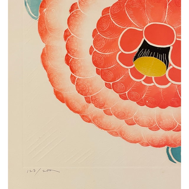 Asian Motoi Oi Bird and Red Flower Large Modern Asian Etching For Sale - Image 3 of 4