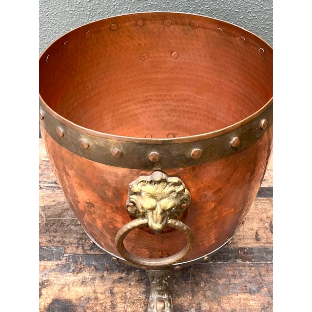 Metal Vintage English Hammered Copper and Brass Paw Foot Planter For Sale - Image 7 of 12