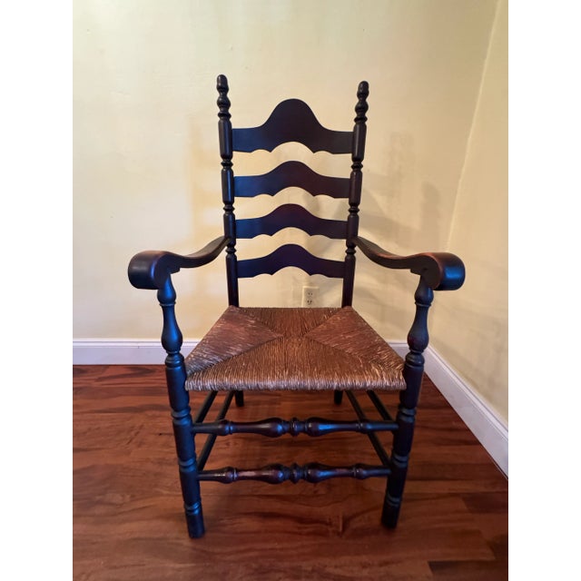 Antique French Country Ladderback Chairs With Rush Seats, Pair, Late 19th Century For Sale In Miami - Image 6 of 11