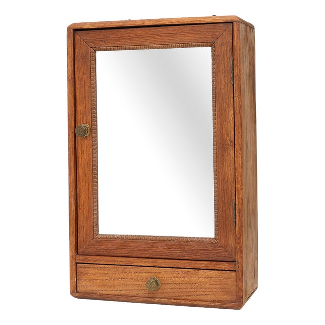 Wooden Wall‑Mounted Shaving Cabinet with Drawer, Belgium, 1920 For Sale
