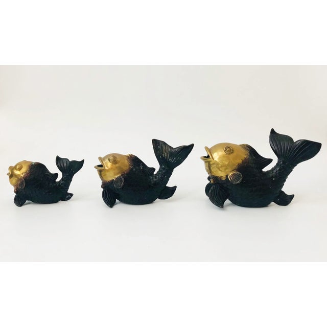 Set of 3 Large Patinated Brass Goldfish For Sale - Image 4 of 13