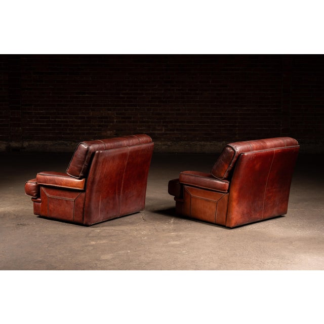 Pair of Mid 20th Century Italian-Inspired Leather Lounge Chairs in Red For Sale - Image 4 of 16