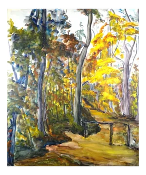 Paysage d'Alsace - Original Tempera and Watercolor on Paper by M. Frouin Mid 1900