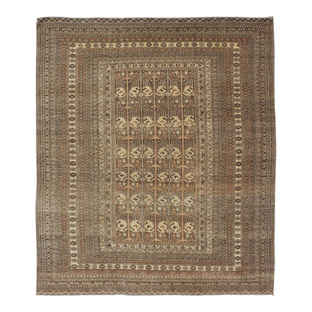 Hand-Knotted Turkomen Ersari Rug in Wool With All-Over Tribal Beluch Design 10'2 X 12'8 For Sale