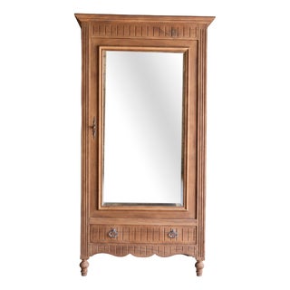 Antique Walnut Bonnetière with Beveled Mirror, 1930s For Sale