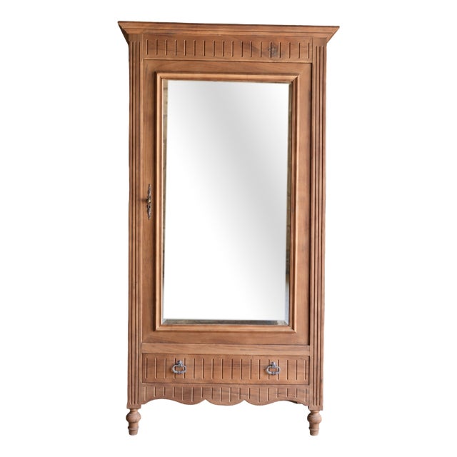 Antique Walnut Bonnetière with Beveled Mirror, 1930s For Sale
