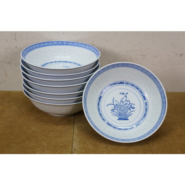 Mid 20th Century Tienshan Chinese Chinoiserie Blue White Rice Grain Dinner Service - 55pcs For Sale - Image 11 of 16