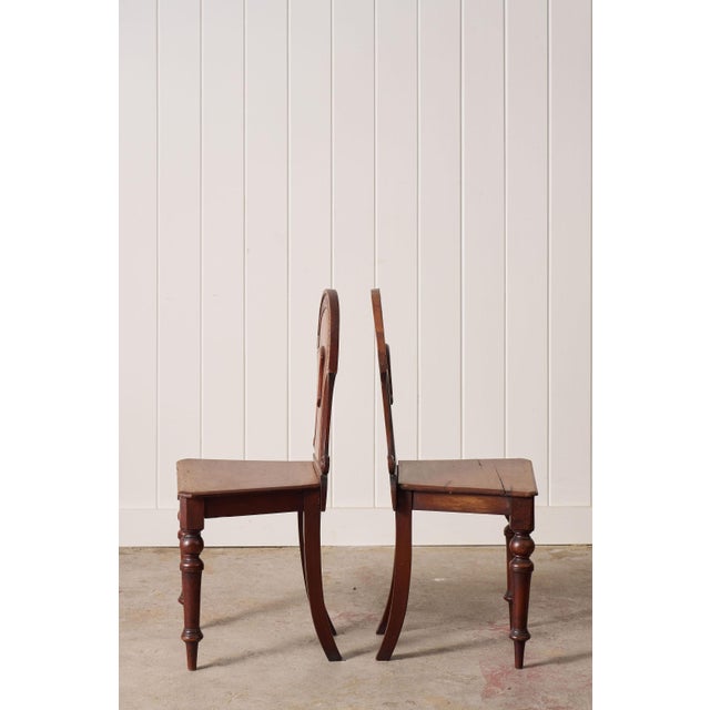 Victorian Pair of Late 19th Century Victorian Hall Chairs With Petite Floral Cravings For Sale - Image 3 of 10