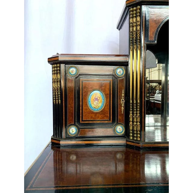 19th-Century French Kingwood and Porcelain Mirrored Cabinet on Stand For Sale - Image 3 of 11