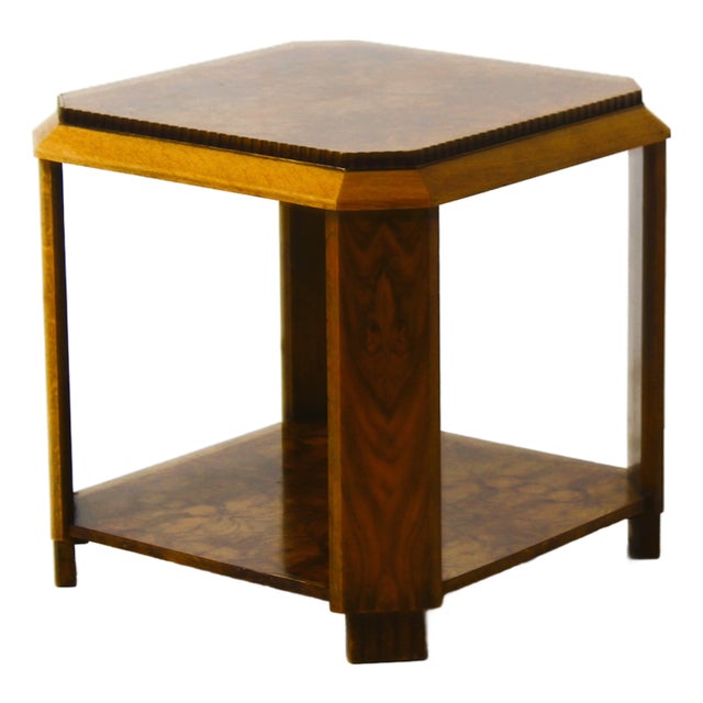 Art Deco French Side Table in Walnut Burl and Oak, 1925 For Sale