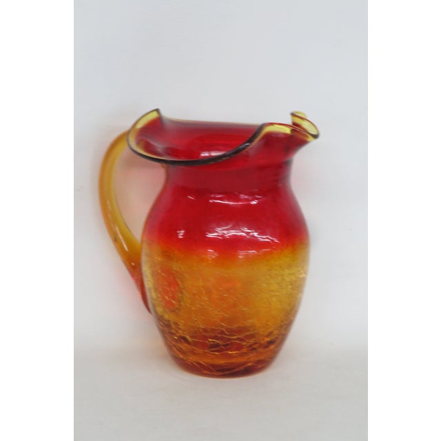 Mid 20th Century Mid Century Modern Hand Blown Crackle Glass Amberina Handled Pitcher Jug Creamer 5082c For Sale - Image 13 of 17