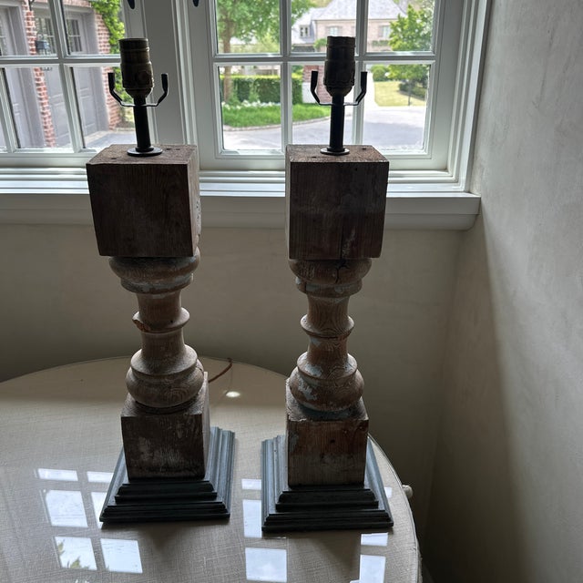 Taupe Shaby Chic Faux Finished Wood Baluster Lamps - a Pair For Sale - Image 8 of 8