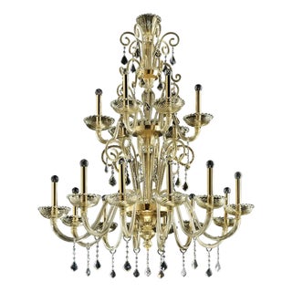 Ornate Imperial Venetian Chandelier with Gold Curled Murano Glass by Simoeng For Sale