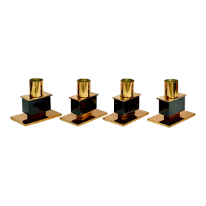 1970s Italian Modernist Brass and Black Enamel Cube Candlestick Holders – A Pair