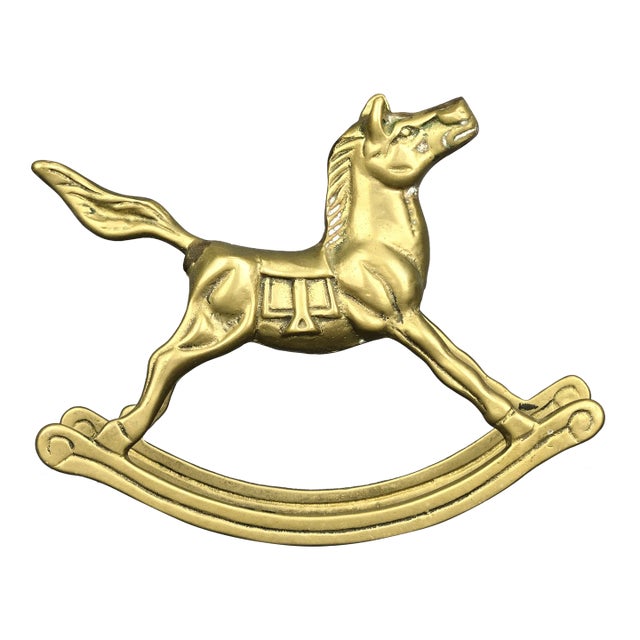 Vintage Solid Brass Rocking Horse Figurine - Medium Size For Sale