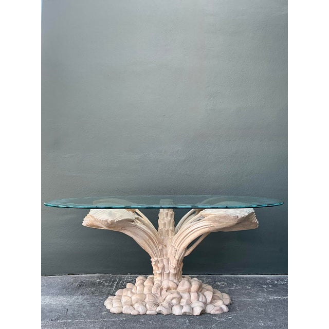 Vintage Boho Carved Palm Front Center Hall Table For Sale - Image 10 of 12