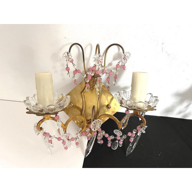 Midcentury French Crystal Sconces - a Pair For Sale - Image 4 of 14