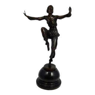 1920s Signed P.Laurel, Bronze Statue Art Deco Dancer Sculpture For Sale